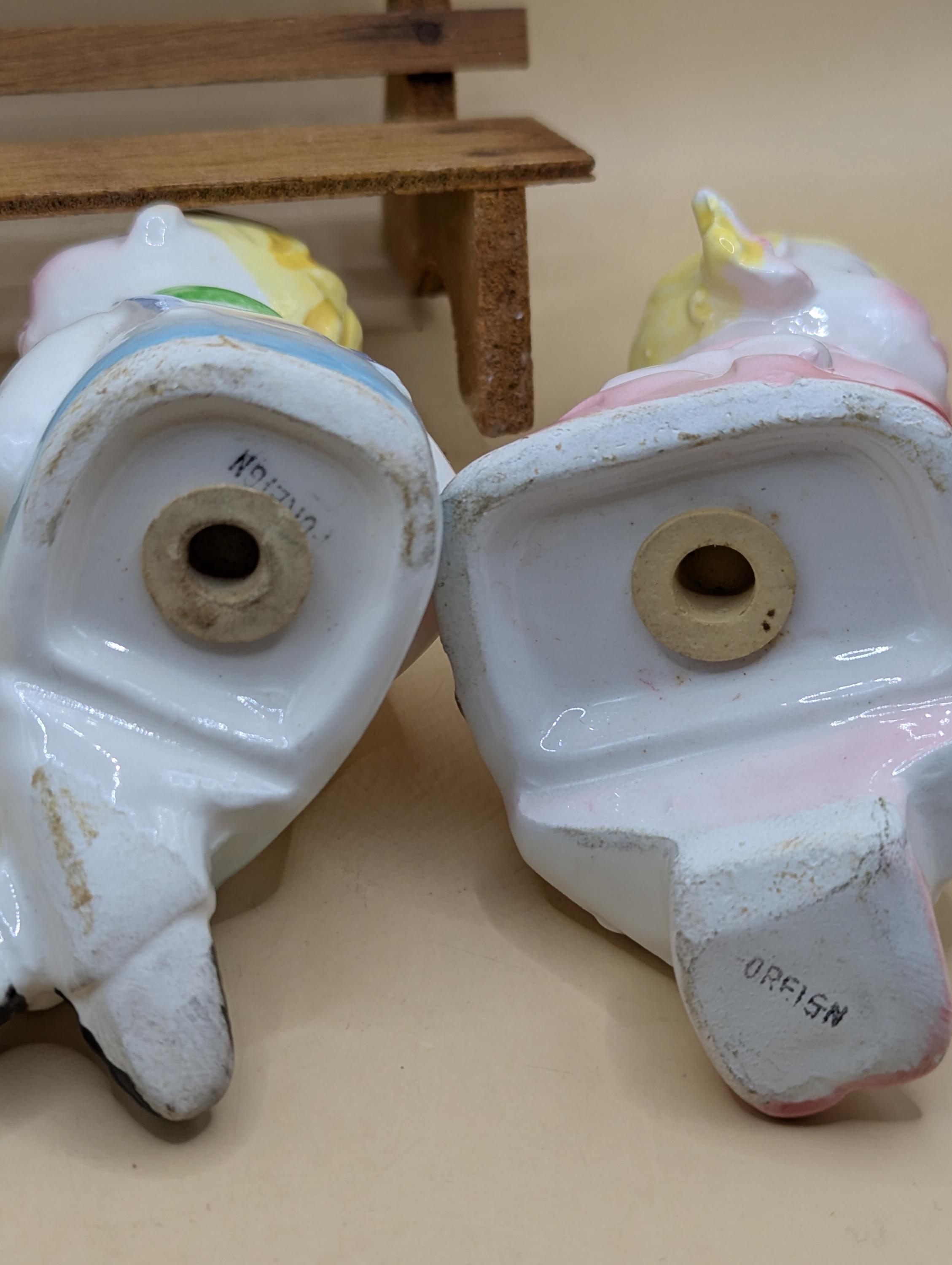 1950s Kissing Boy and Girl Sitting on A Wooden Bench, Salt Pepper