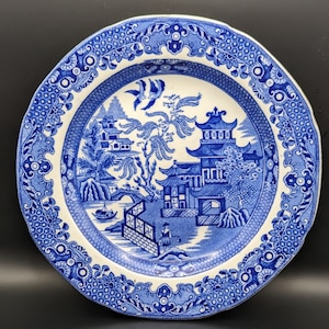 Burleigh Ware Old Willow 1930's Scalloped Edged, Dinner Plates, 9 1/4 inch