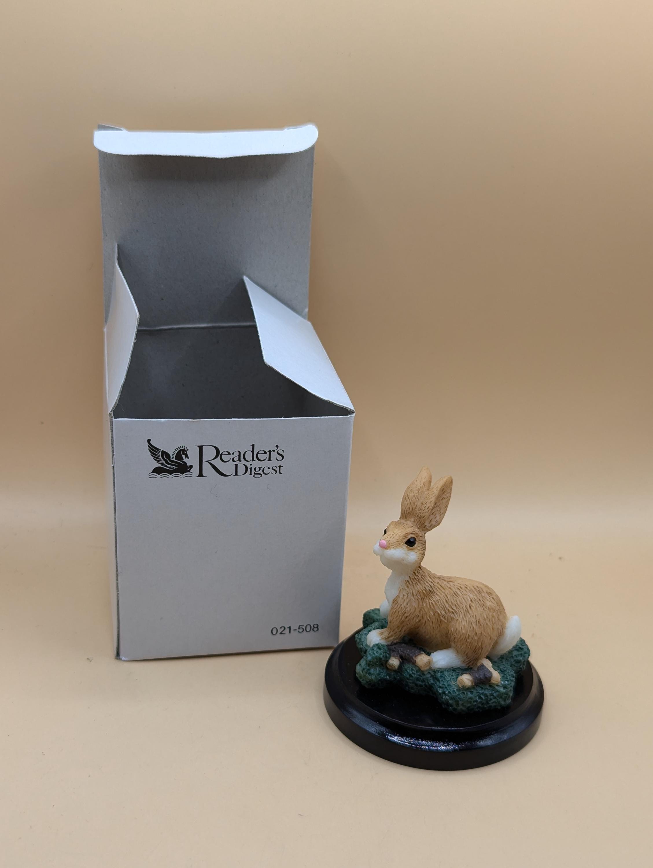 Readers Digest Animal Figurine Collection Hare/rabbit on A Wooden