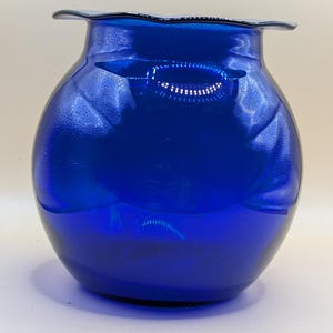 Small Cobalt Blue Glass Round Vase with Ruffled Edge