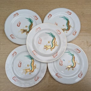 Five Japanese Porcelain Golden Dragon Plates