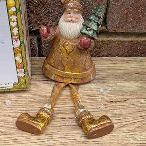 1990s Regency Fine Arts verzamelobject kerstman met stoffen poten kerstversiering in doos