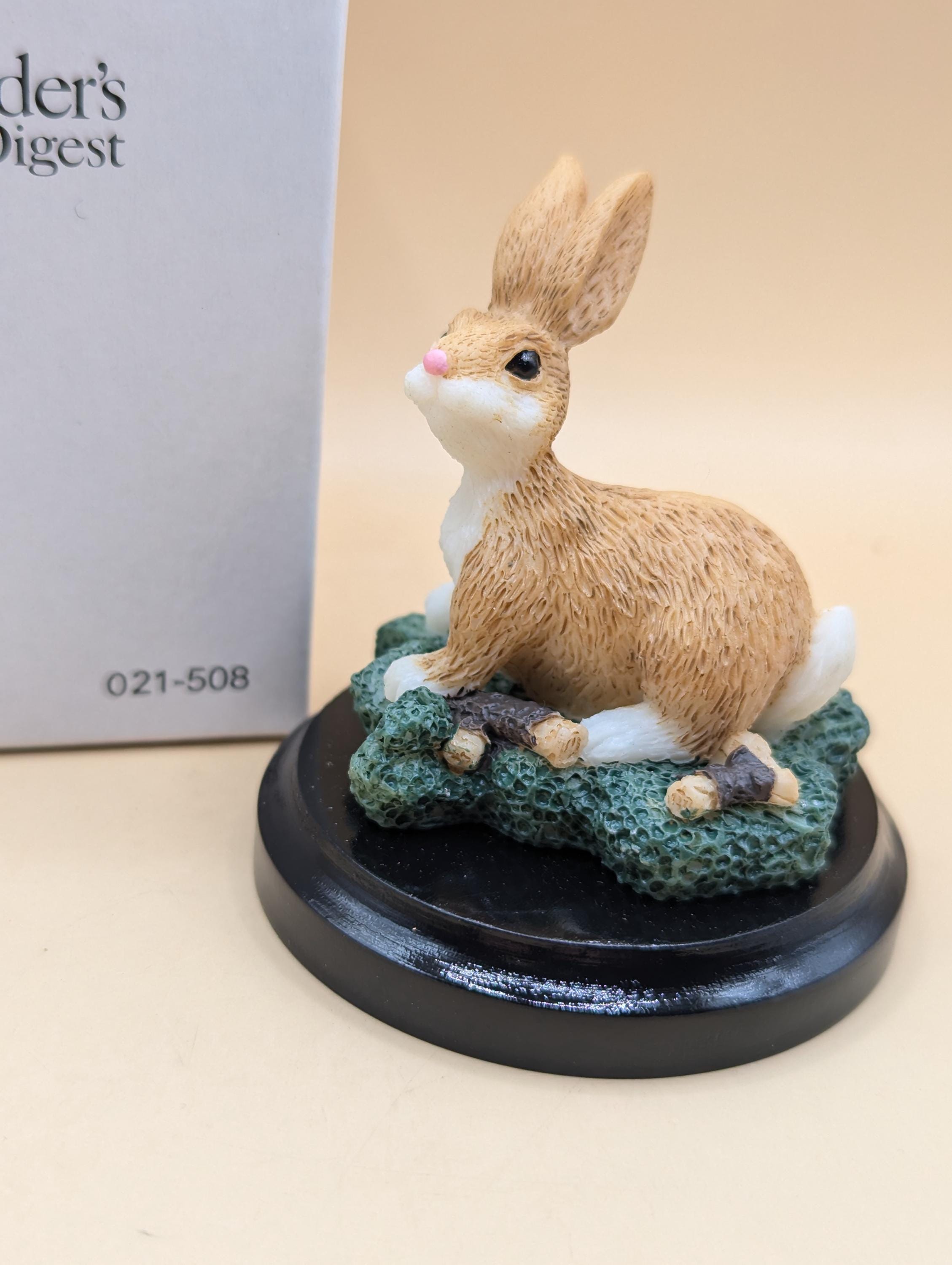 Readers Digest Animal Figurine Collection Hare/rabbit on A Wooden
