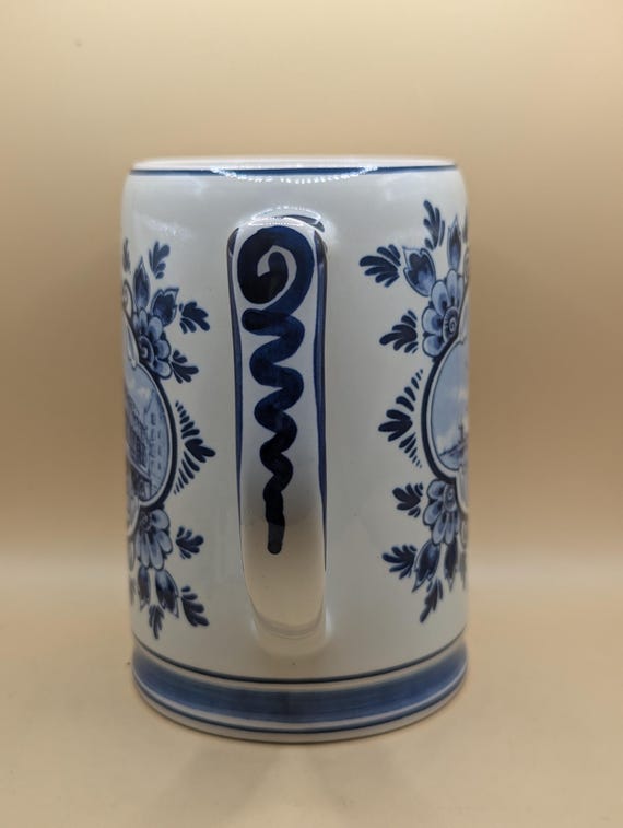 Vintage Ceramic Heineken Beer Stein Mug Made in Holland Delft Blue