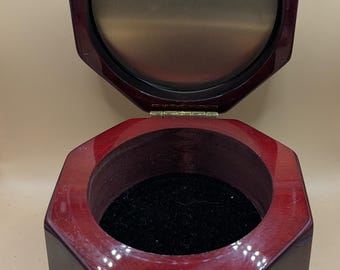 Vintage Octagon Stunning Cherry Wooden Box, Heavy and Shiny, Hinged Lid