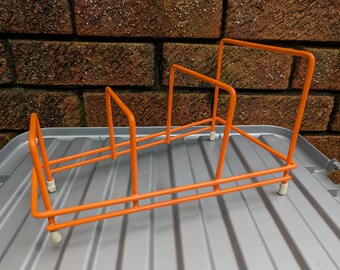 Vintage Retro Plate Rack / Record Holder orange Plastic Coated Wire