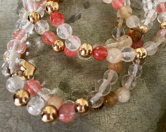 Beautiful Handmade Cherry quartz stretchy bracelets, handmade, beaded bracelets, gemstones Gifts for her