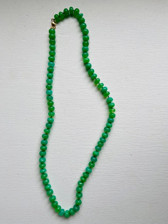 Hand knotted Chrysoprase beaded necklace on silk string with 14k lobster clasp gifts for her