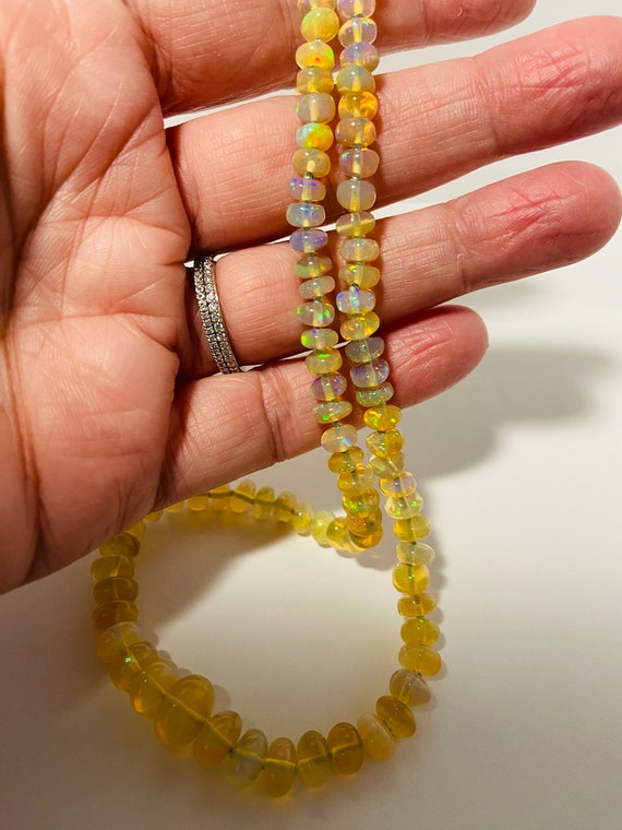 Rare Golden Ethiopian  opal beaded necklace with 14k lobster clasp. Gifts for her