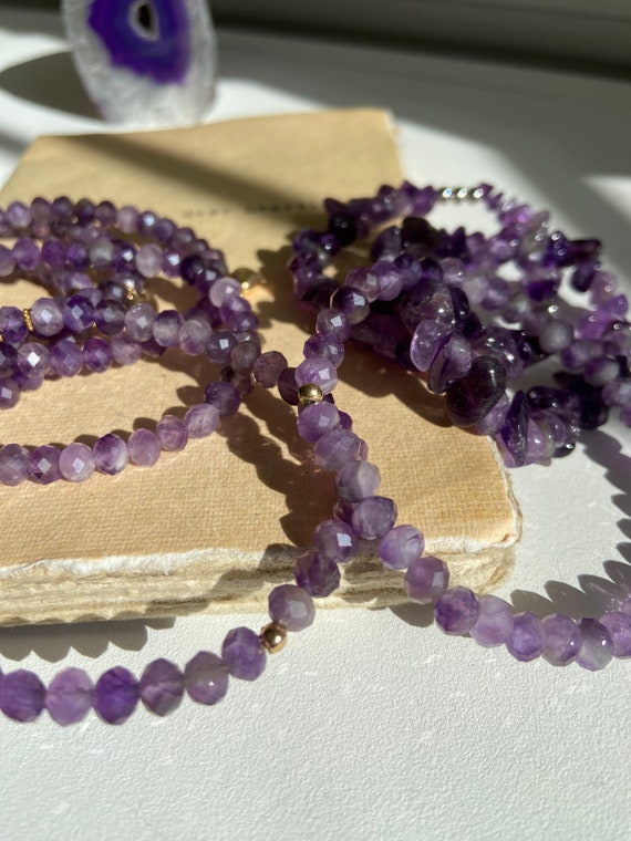 Amethyst beaded Bracelet with 14kt heart Charm Gift for her, gifts for loved ones. Birthstone jewelry.