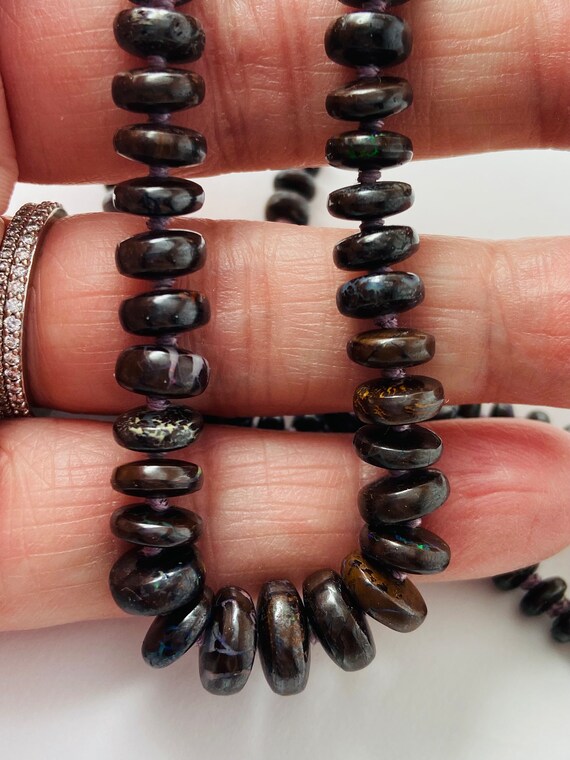 Rare Australian Boulder Opal beaded necklace 14k gold clasp