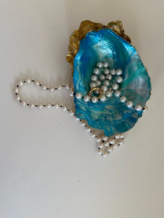 Hand knotted Freshwater Pearl necklace on black silk string. Available in Solid gold or Sterling silver. Gifts for her.