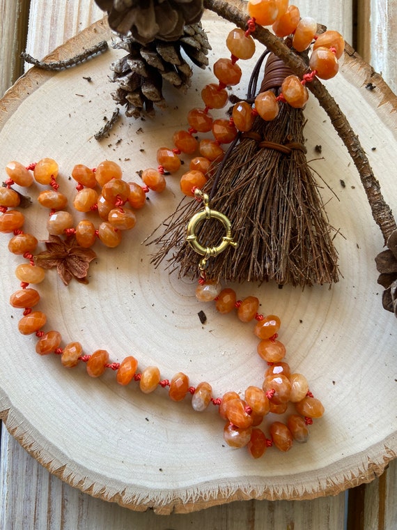 Hand knotted Ready for fall Beautiful orange calcite. handmade, beaded necklace, gemstones necklace.