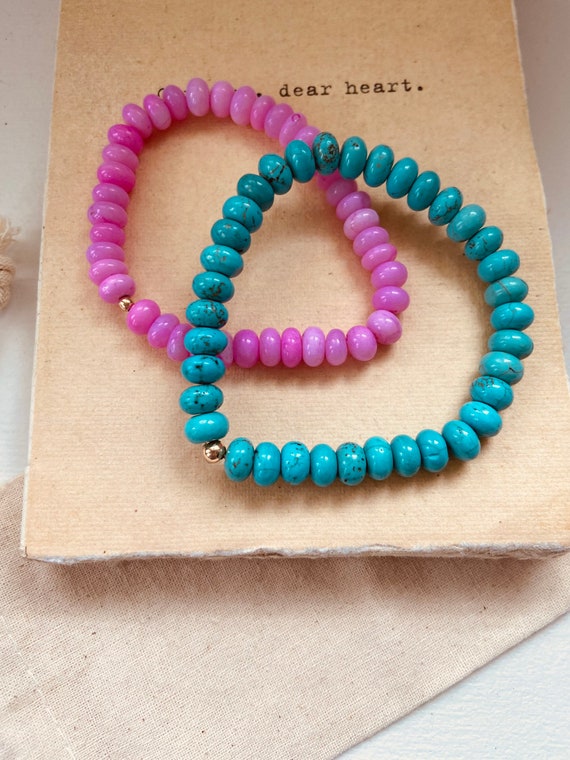 Beautiful Pink Opal and Turquoise stretchy bracelets
