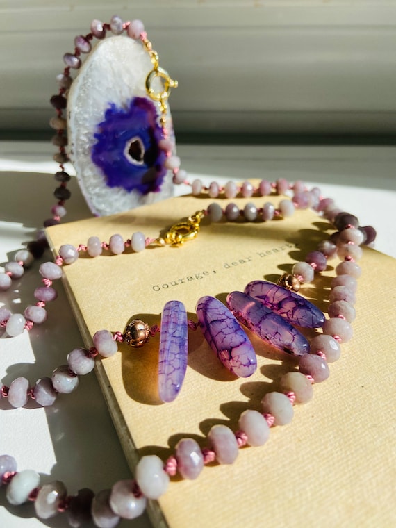 Hand knotted Beautiful Botswana agate choker on silk cord, beaded necklace, gemstones necklace. gifts for her. Gifts for loved ones.