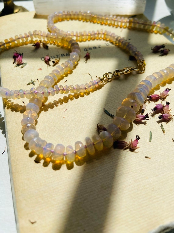 Rare Australian Opal beaded necklace 14k gold clasp