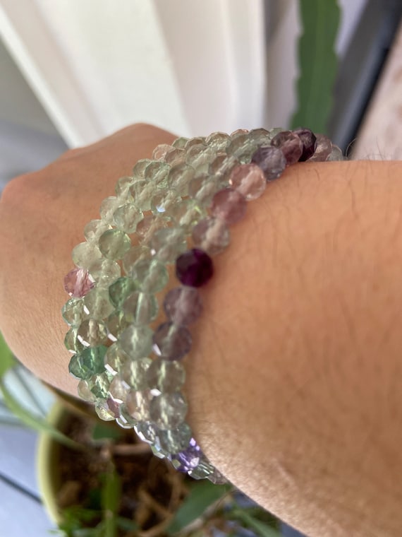 Fluorite gemstone beaded stretchy bracelet, birthday gemstones, Gift for her, gifts for girls