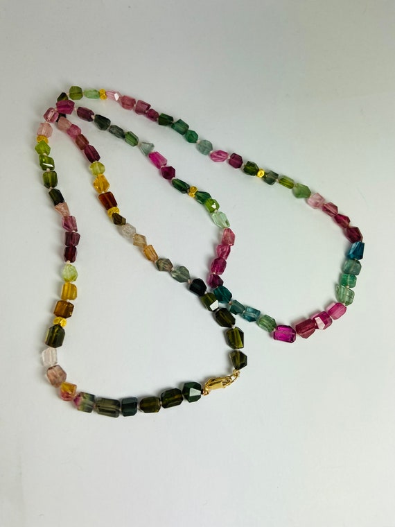 14kt Gold Accented Long Tourmaline Necklace Gift for her, birthday gemstones, birthday gift, gift for girls.