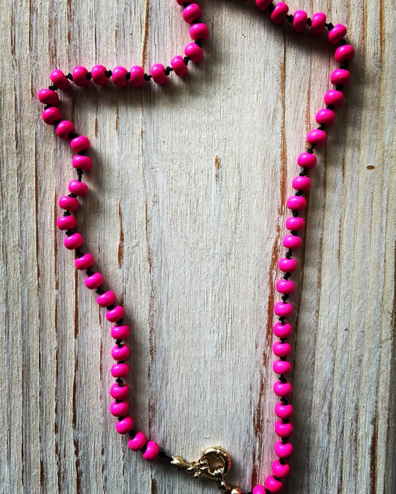 Hand knotted Beautiful Pink Madnesite Turquoise beaded necklace, handmade, gemstones necklace.