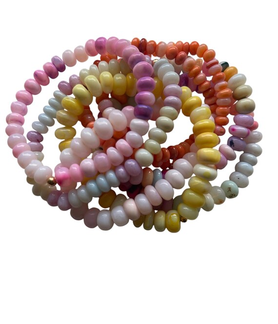 Opal Stretchy Bracelet: Colorful Gemstone with 14kt Gold Bead