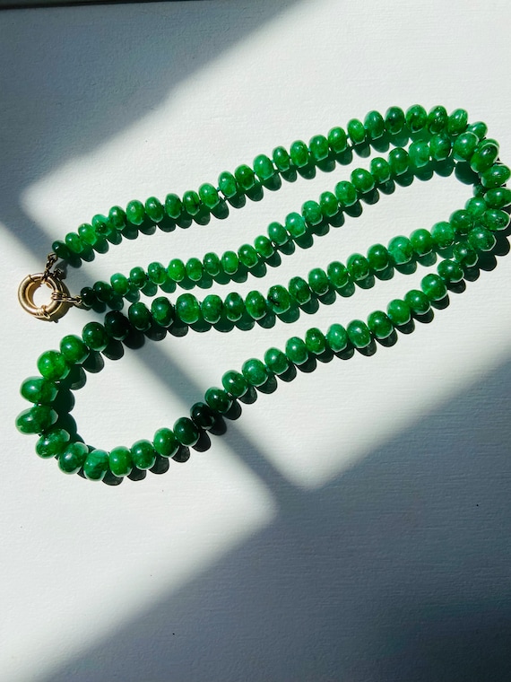Stunning long Emerald Necklace with 14kt clasp gifts for her, gift for anniversary, birthday stone