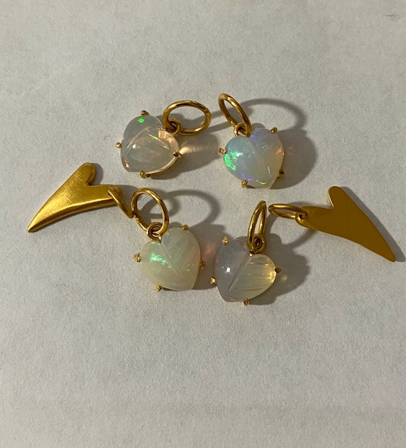 Ethiopian heart Opal Charms in 14kt gold - handmade Gifts for her
