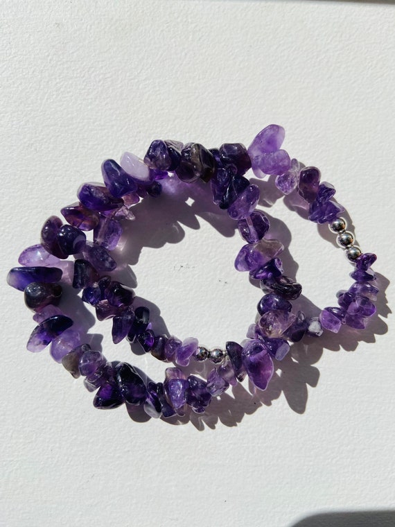 Handmade Amethyst and solid white gold bracelets sold together, handmade, beaded bracelets, gemstones Gifts for her, gifts for loved ones.