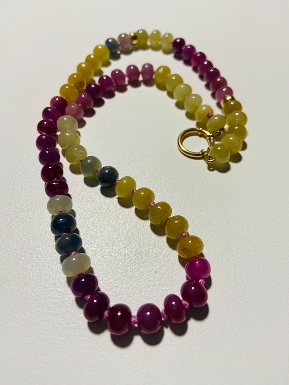 Stunning Multi-colored Sapphire Necklace with Gold Accents, gifts for her, birthday gemstone