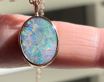 Australian Opal Pendant: Handmade 18kt Rose Gold Necklace