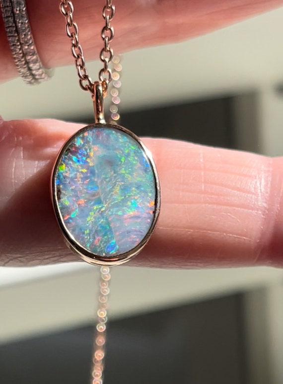 Australian Opal Pendant: Handmade 18kt Rose Gold Necklace