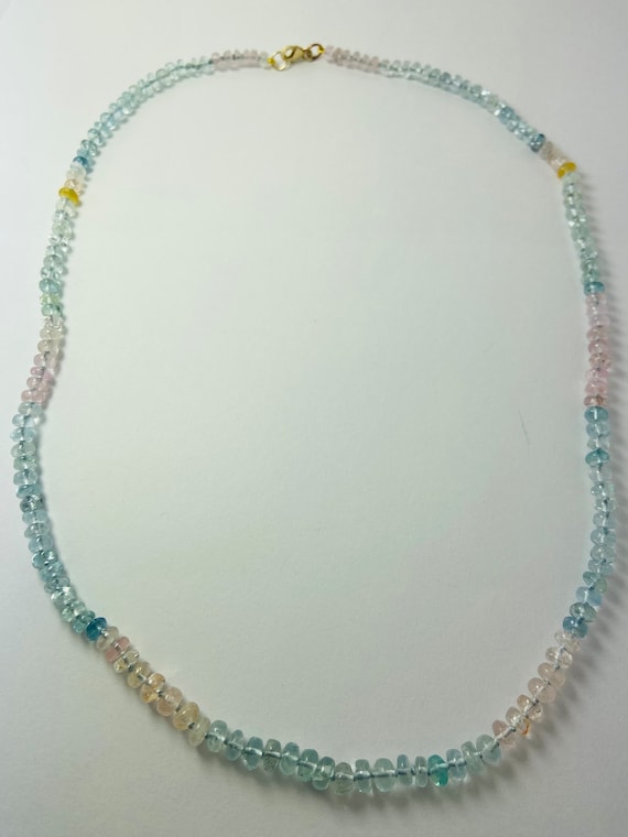 Hand knotted Mutli-Colored Aquamarine Morganite beaded necklace. Birthday stone Gift for her