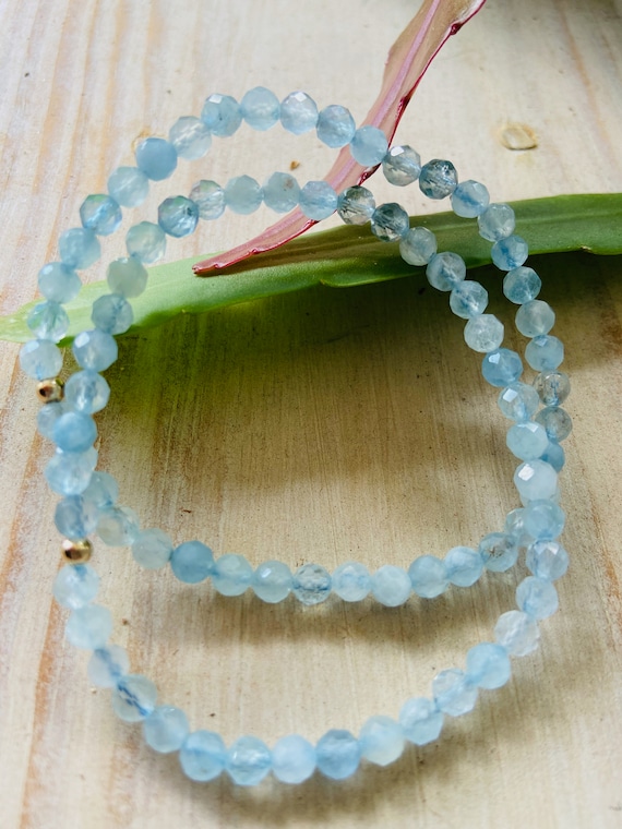 Beautiful Handmade Dainty Aquamarine stretchy bracelets, handmade, beaded bracelets, beaded necklace, gemstones Gifts for her