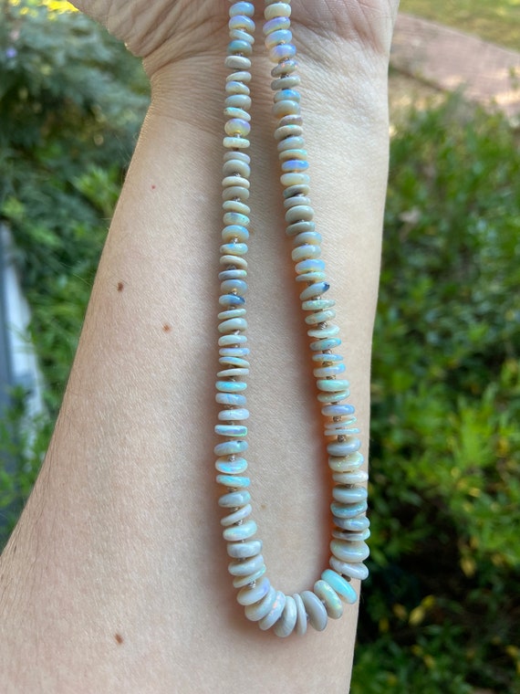 Australian Black Heishi Opal knotted necklace 14kt gold push gate clasp gifts for her, gift for girls, birthday gemstone