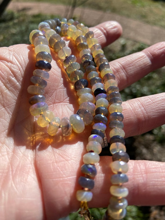 Lightning Ridge Australian Opal Beaded Necklace: 14k Gold Clasp, 18 Inch