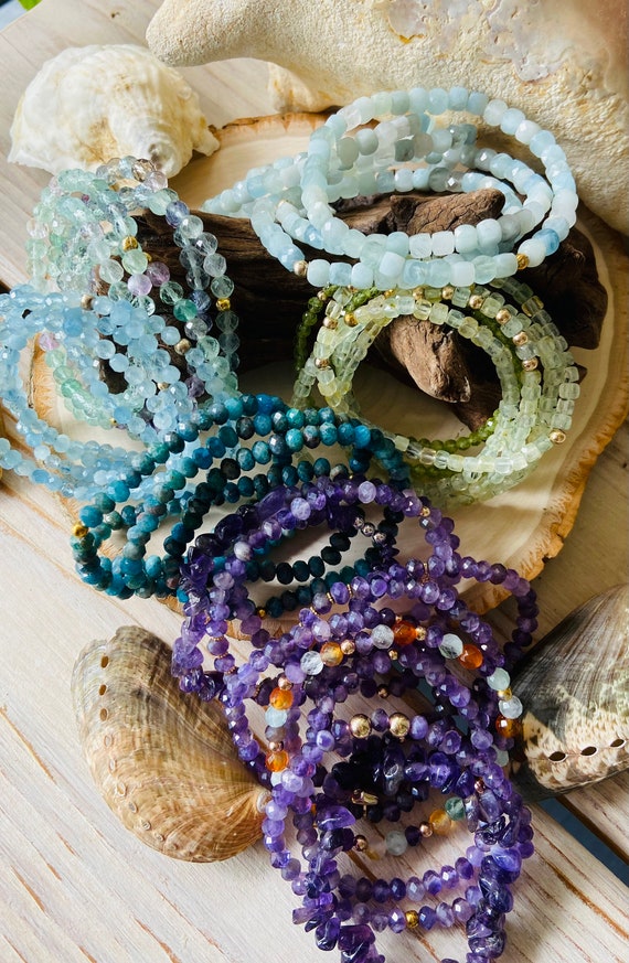 Mermaid bracelets purples, blues, and greens, handmade, beaded bracelets, beaded necklace, gemstones