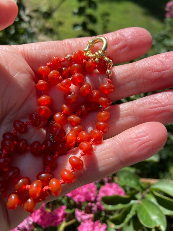 Hand knotted Beautiful Carnelian beaded necklace on silk cord, handmade, beaded necklace, gemstones necklace.