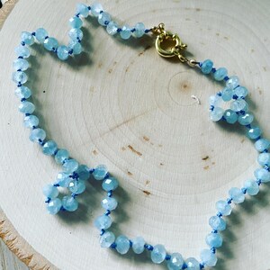 Hand knotted Beautiful Faceted Aquamarine necklace on silk cord, with sailor clasp, beaded necklace, birthday gemstones, gifts for her