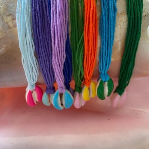 Handmade Enamel Cowrie Shell Necklace: Colorful Silk Cord Jewelry