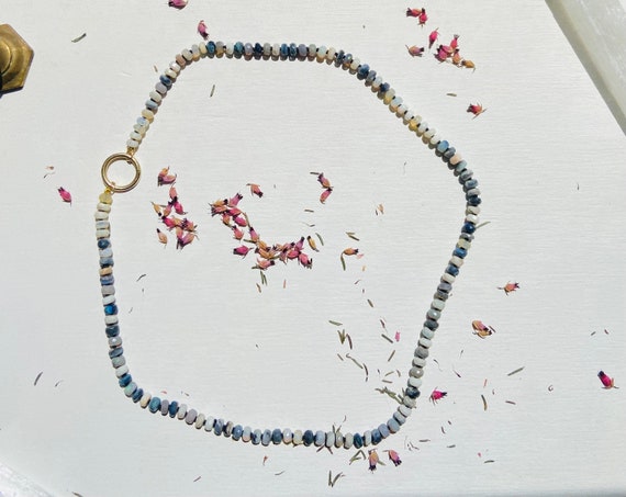 Rare Australian Opal on hand knotted beaded necklace open loop gifts for her, gifts for loved ones, gifts for mom, birthday gemstone