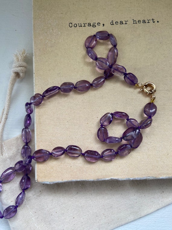 Hand knotted Beautiful Amethyst beaded necklace on silk string with 14k gold clasp | Gifts for her