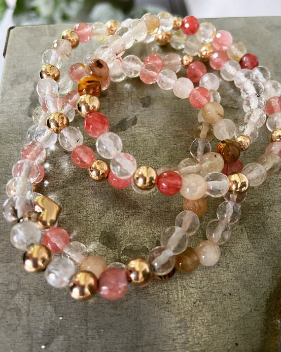 Beautiful Handmade Cherry quartz stretchy bracelets, handmade, beaded bracelets, gemstones Gifts for her