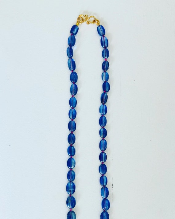 Hand knotted Kyanite smooth beaded nugget necklace. Gifts for her, birthday gemstone.