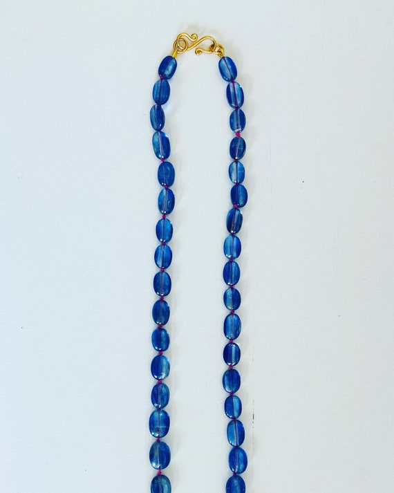 Hand knotted Kyanite smooth beaded nugget necklace.