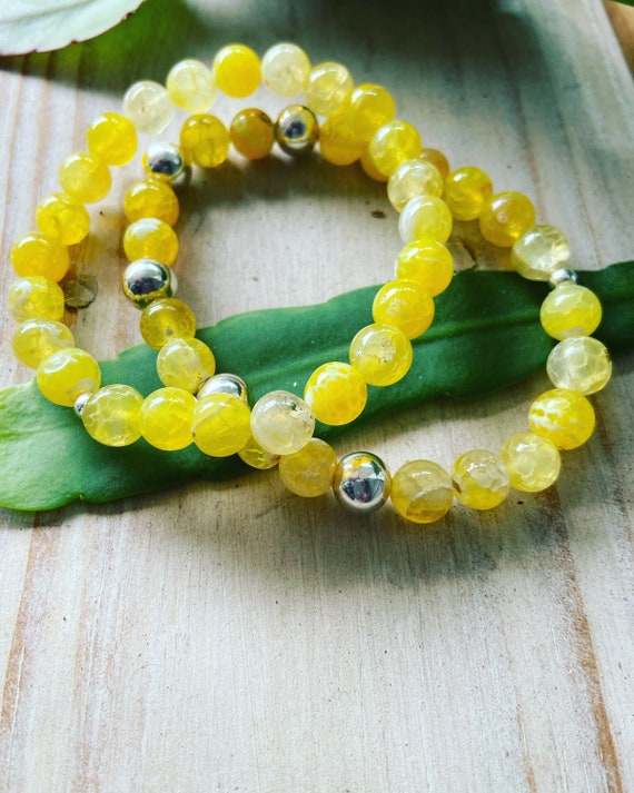 Round Yellow Agate bead stretchy bracelet , handmade, beaded bracelets, gemstones