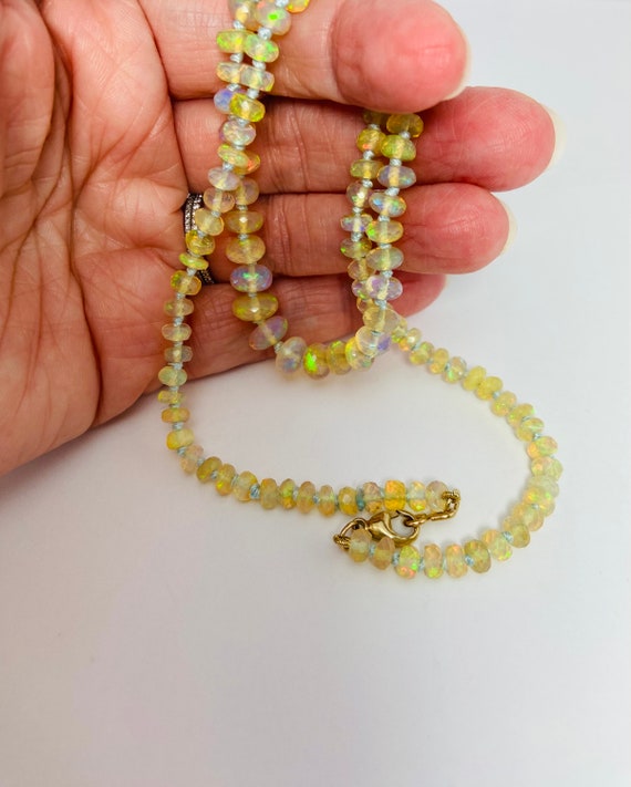 Rare Faceted Golden Ethiopian  opal beaded necklace with 14k lobster clasp