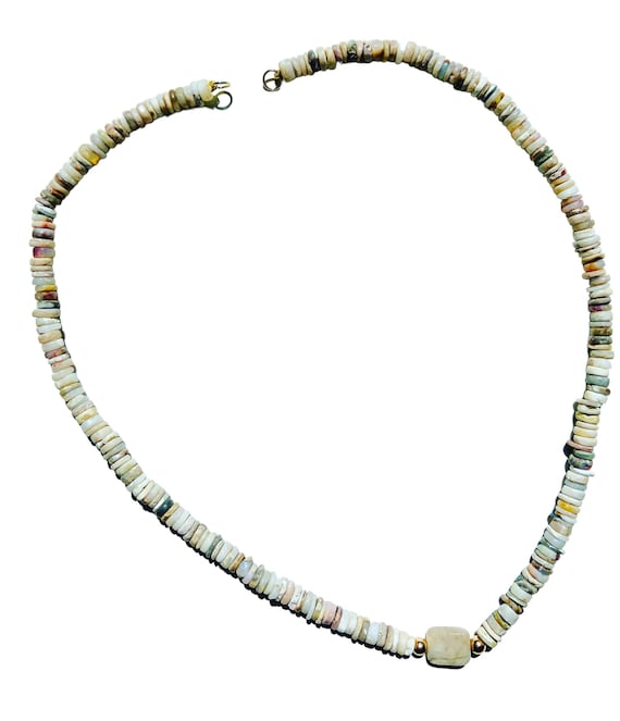 Australian Opal Matrix Beaded Necklace: Aquamarine & Solid Gold