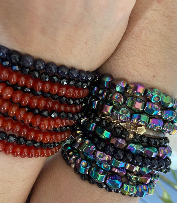 Get ready for Halloween with these stretchy bracelets, handmade, beaded bracelets, beaded necklace, gemstones