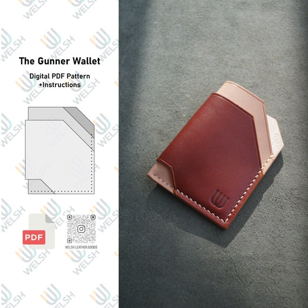 The Gunner Wallet Pdf Pattern, Leather Wallet Template, Cardholder Pattern Pdf, Compact Wallet Pattern Pdf, Leather Pattern Pdf,