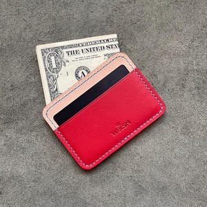 Tarjetero minimalista de cuero, billetera con bolsillo frontal, billetera personalizada de cuero para hombre y mujer, billetera de cuero de plena flor.