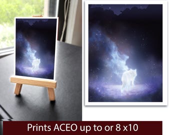 ACEO Art PRINT - small prints - Original Art - Ethereal Wolf